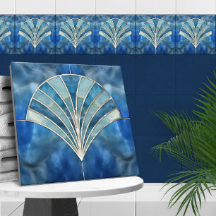 Azulejo Shell Art Deco - Mármol azul y perla