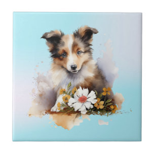 Azulejo Shetland Sheepdog Puppy Mascota Flor acuática