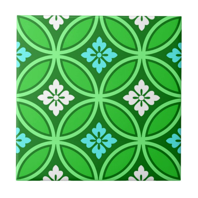 Azulejo Shippo con flor Motif, sombras de Jade Green (Frente)