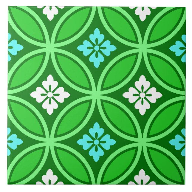 Azulejo Shippo con flor Motif, sombras de Jade Green (Frente)