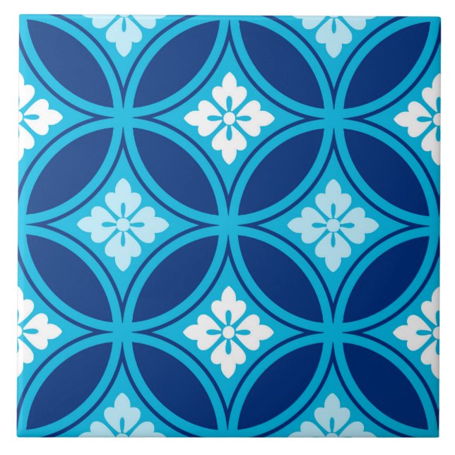 Azulejo Shippo con motivos florales, azul índigo profundo (Frente)