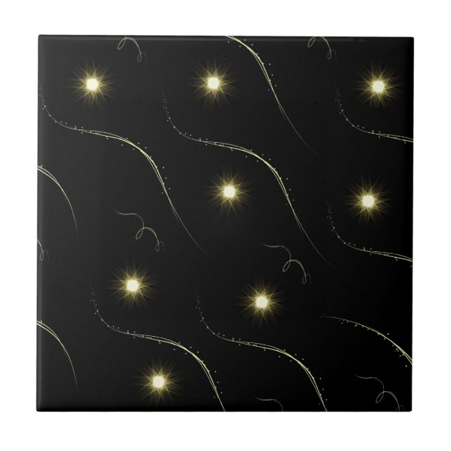 Azulejo Shooting Stars del negro moderno y del oro (Frente)