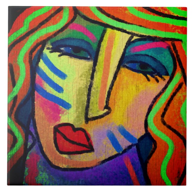 Azulejo ¿Sí? Resumen de pintura digital de una mujer (Frente)