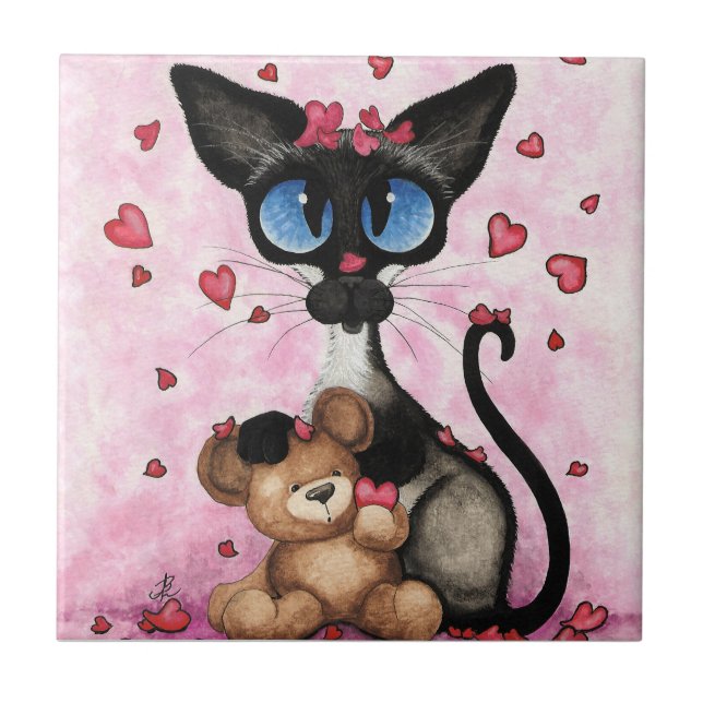 Azulejo Siamese Cat Valentines Day by Bihrle (Frente)