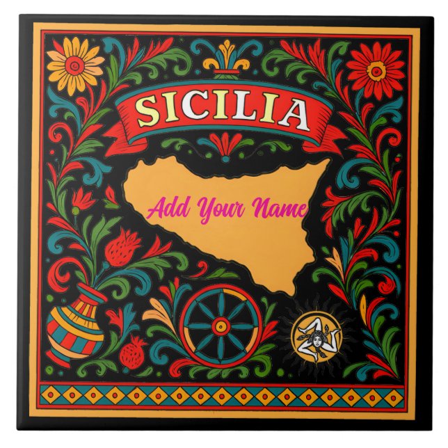 Azulejo Sicilia Sicilian Design Tile (customize with name) (Frente)