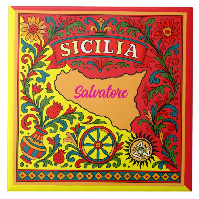 Azulejo Sicilia Sicilian Design Tile (customize with name) (Frente)