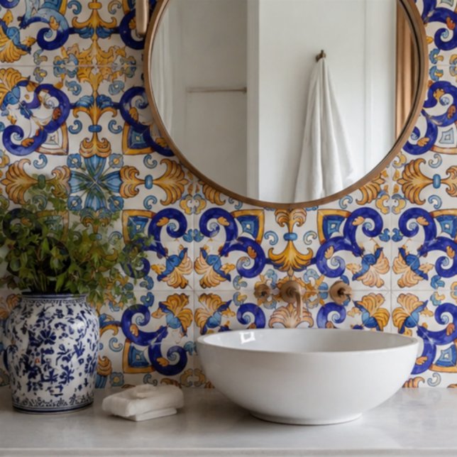 Azulejo Sicilian Vibrant Majolica Scrollwork Mediterranean (Subido por el creador)