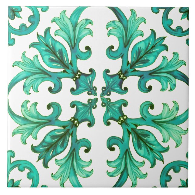 Azulejo siciliano, verano, limón, mosaico, verde, (Frente)