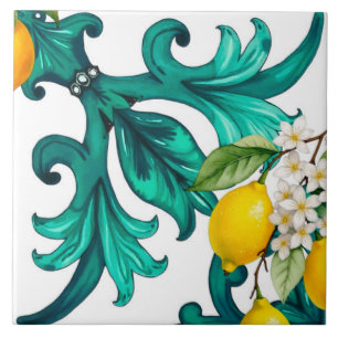 Azulejo siciliano, verano, limón, mosaico, verde,