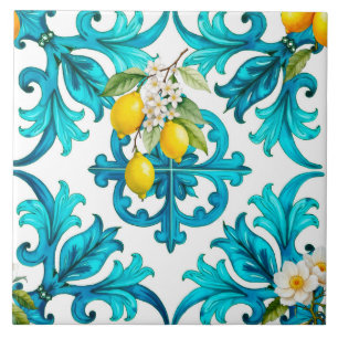 Azulejo siciliano, verano, limón, mosaico, verde,