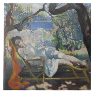 Azulejo Siesta (Juana durmiendo en un jardín mediterráneo)