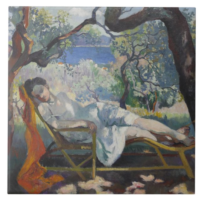 Azulejo Siesta (Juana durmiendo en un jardín mediterráneo) (Frente)