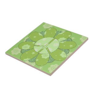 Azulejo Signo de la paz verde de la flor