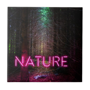 Azulejo Signo de neón magenta de la naturaleza misteriosa 