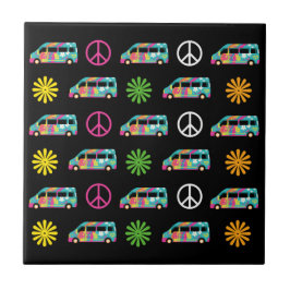 Azulejo Signo de paz de bus hippie 70 negro