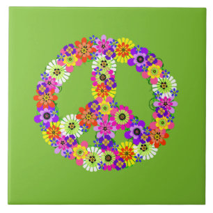 Azulejo Signo de Paz Floral sobre Verde Lima