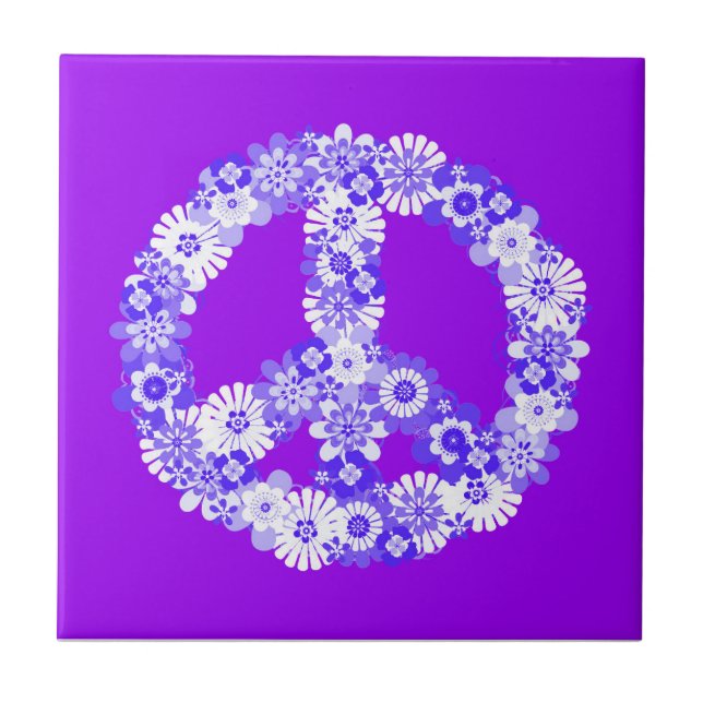 Azulejo Signo de paz morado floral (Frente)