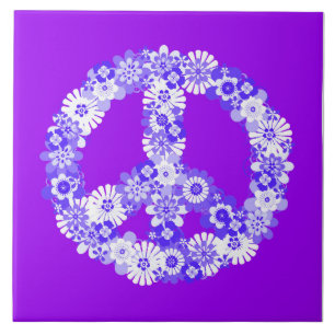 Azulejo Signo de paz morado floral