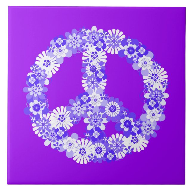 Azulejo Signo de paz morado floral (Frente)