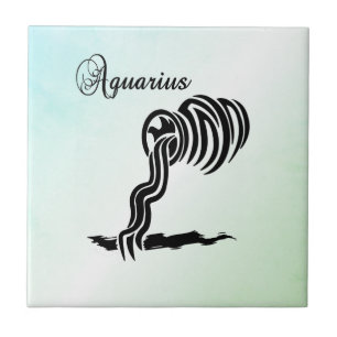Azulejo Signo y símbolo del zodiaco de Acuario Azul Verde