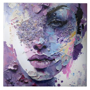 Azulejo "Silencio cristalino" - Un retrato morado