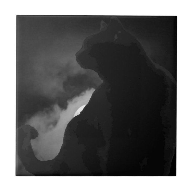 Azulejo Silhouette Black Cat Moonlight (Frente)