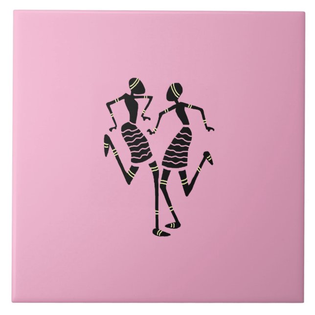 Azulejo Silhouette de arte africano baila rosa moderno (Frente)