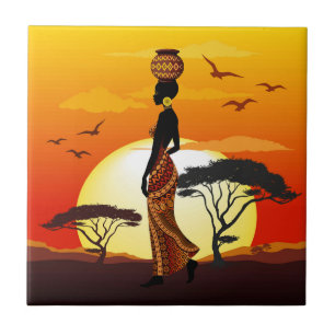 Azulejo Silhouette de una bella mujer africana sobre los S
