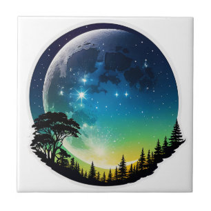Azulejo Silhouette Moon Night