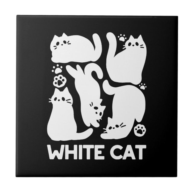 Azulejo Silhouettes de color blanco gatito - Diseño felino (Frente)