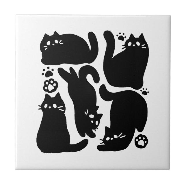 Azulejo Silhouettes de gato negro - Diseño felino lindo (Frente)