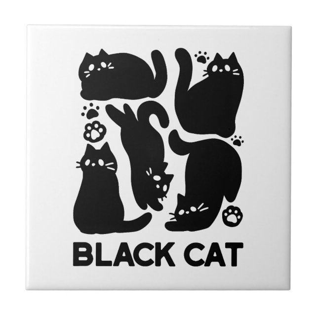 Azulejo Silhouettes de gato negro - Diseño felino lindo (Frente)