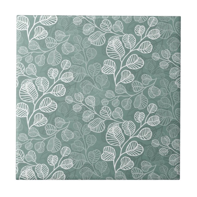 Azulejo Silhouettes de leafy florecientes Serenidad suave (Frente)