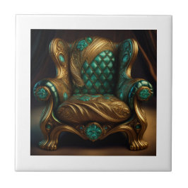 Azulejo Silla De Brazo De Lujo Verde Y Dorado