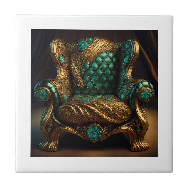 Azulejo Silla De Brazo De Lujo Verde Y Dorado (Frente)