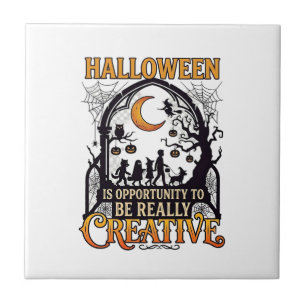 Azulejo Silueta Creativa de Niños de Halloween Luna Crecie