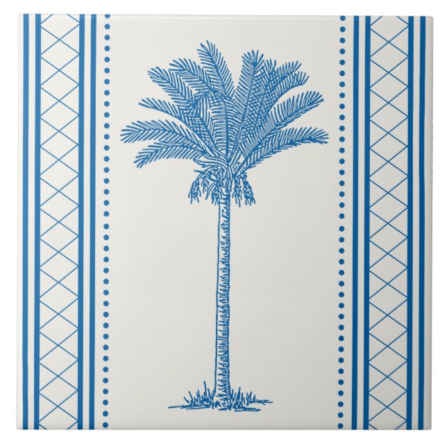 Azulejo Silueta de árbol de palma azul vintage Tropical co (Frente)