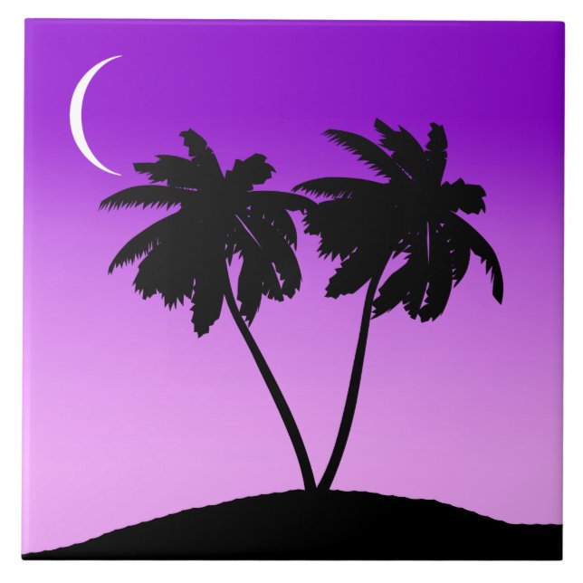 Azulejo Silueta de árbol de palma en violeta (Frente)