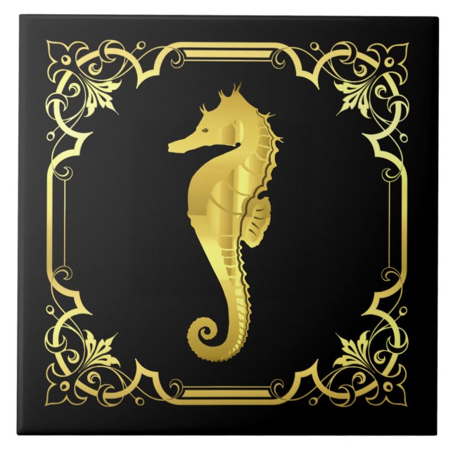 Azulejo Silueta de caballete náutico/oro/negro (Frente)