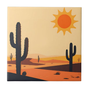 Azulejo Silueta de cactus del desierto al atardecer