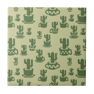 Azulejo Silueta de cactus suculenta en tazas y macetas