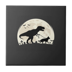 Azulejo Silueta de luna de dinosaurio de Halloween de past
