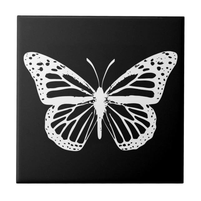 Azulejo Silueta de mariposa monarca blanca encendida (Frente)