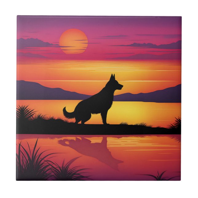 Azulejo Silueta de perro al atardecer (Frente)