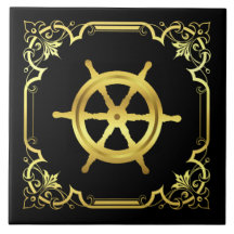 Silueta de rueda del buque náutico/oro/negro