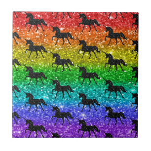 Azulejo Silueta de Unicornio Arcoíris Brillo Orgullo LGBTQ