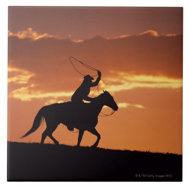 Azulejo Silueta del vaquero a caballo cerca de Fairplay, (Frente)