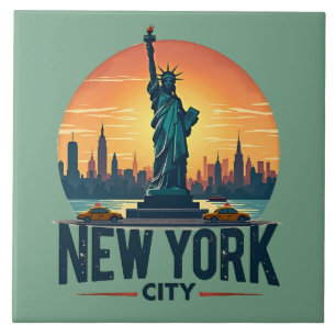 Azulejo Silueta retro de la ciudad de Nueva York con Estat