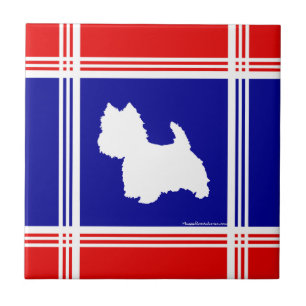 Azulejo Silueta Westie Rojo, Blanco, Azul