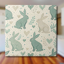 Azulejo Siluetas de conejos sencillos con corazones patrón